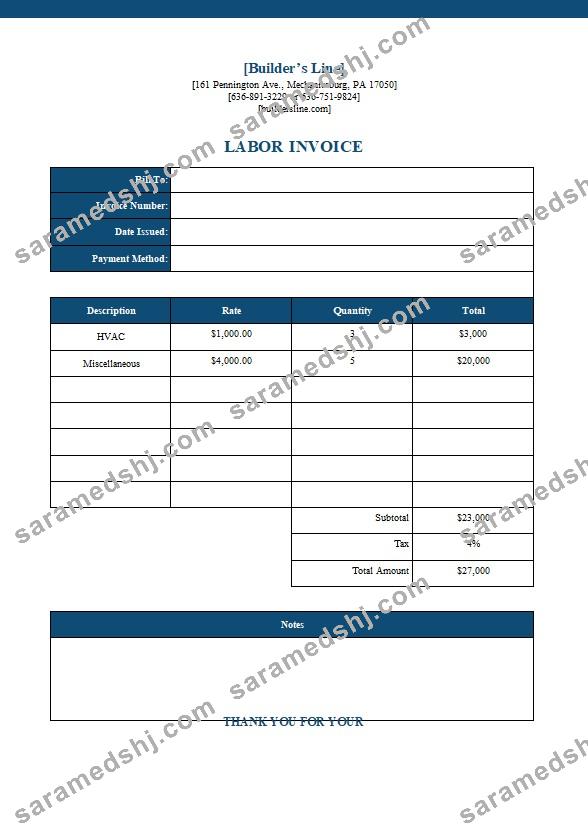 Free Labor Invoice template